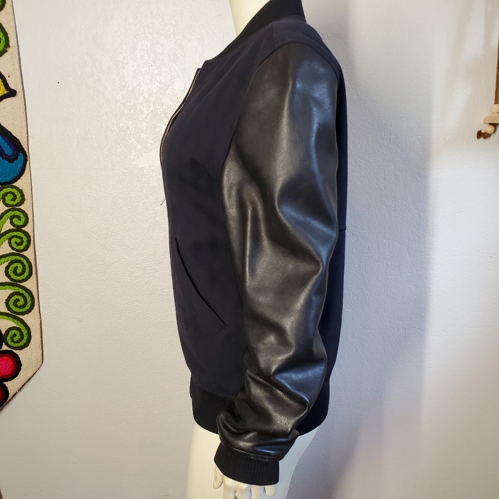 Louis W APC Navy Bomber Jacket Leather Sleeves - Picture 9 of 11